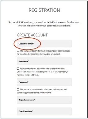 meinEAP introduction - view of the registration form